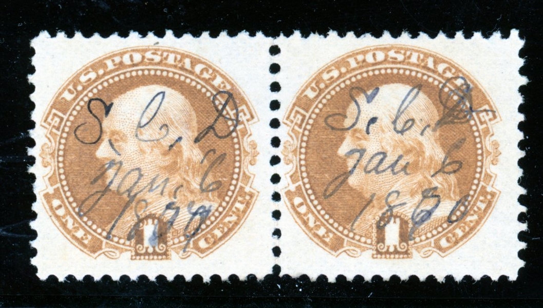 USA Scott 112 Used Pair F-VF, Possibly Used as Revenues (SCV $260)