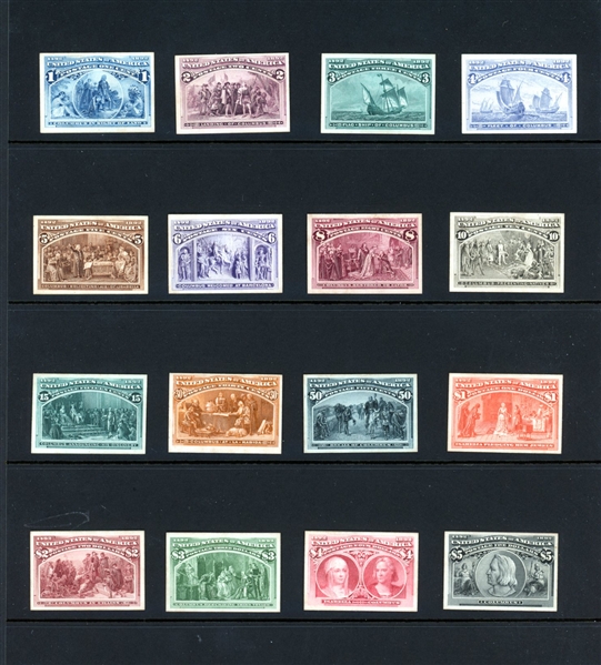 Columbian Issue Complete Set of Plate Proofs on Card, Scott 230P4-245P4 (SCV $2110)