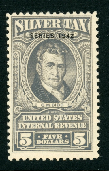 USA Scott RG99 MNH VF, $5 Series 1942 Silver Tax (SCV $300)