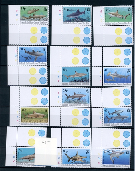 British Indian Ocean Territory MNH Complete Sets on Black Stock Pages (Est $150-200)