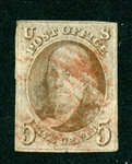 USA Scott 1 Used F-VF, 4 Margin, Somewhat Soiled, Faults (Est $90-120)