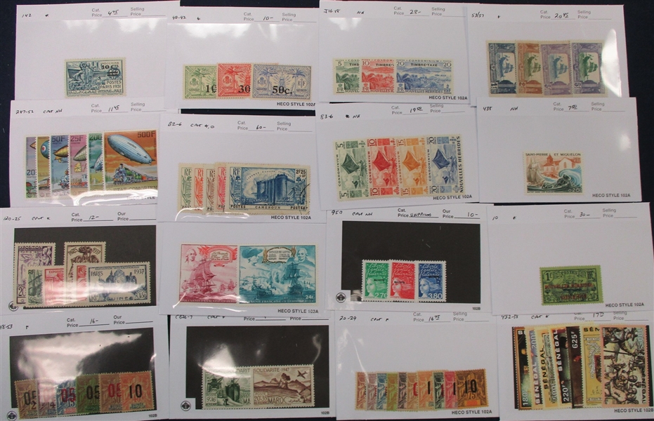 French Colonies on Dealer Sales Cards (SCV $2325)