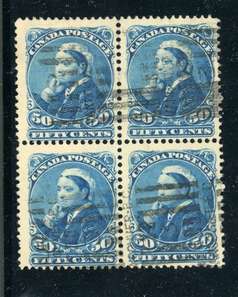 Canada Scott 47 Used Block of 4, F-VF, Vancouver Roller Cancel (SCV $340)