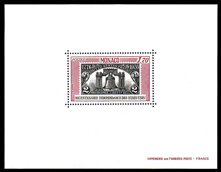 Monaco Michel 1223 MNH VF Souvenir Sheet - American Bicentennial (Mi €700)