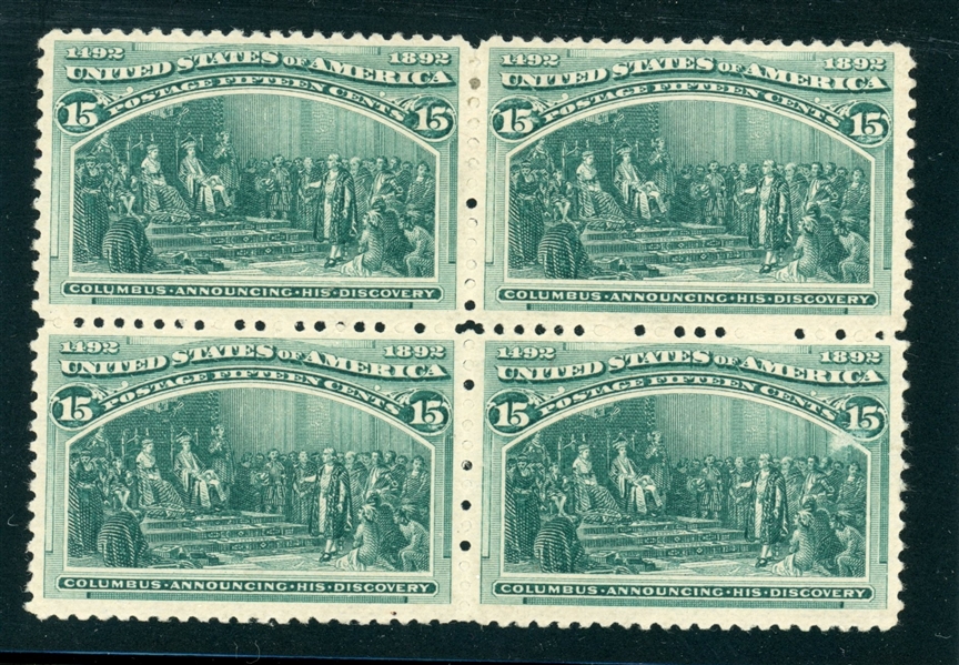 USA Scott 238 Mint Block of 4, 15c Columbian (SCV $850)