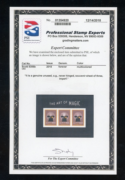 USA Scott 5306b MNH The Art of Magic Imperf Sheet w/CERT - Rare! (SCV $900)