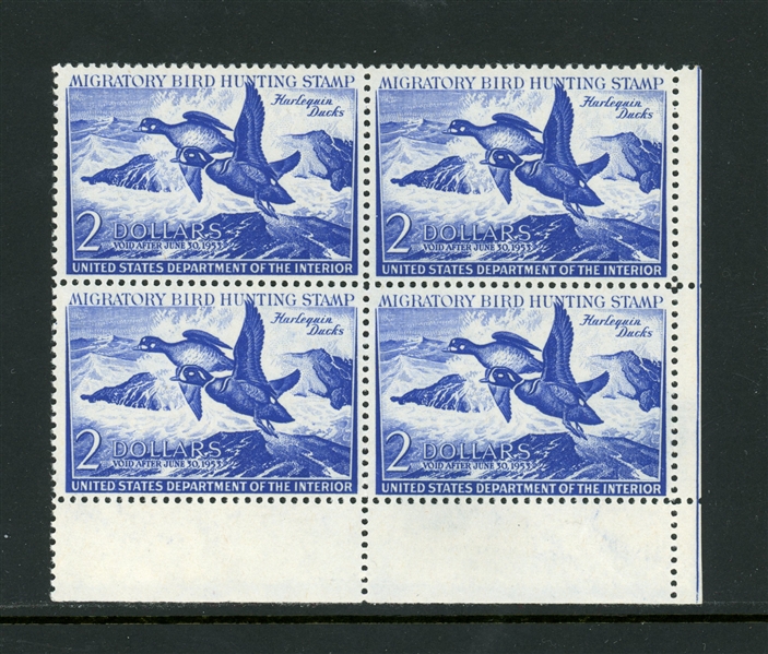 USA Scott RW19 MNH Block of 4, F-VF, 1952 Issue (SCV $360)