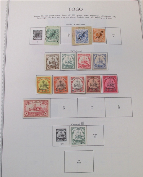 German Colonies, Offices, and Occupation Collection on Minkus Pages (Est $150-200)