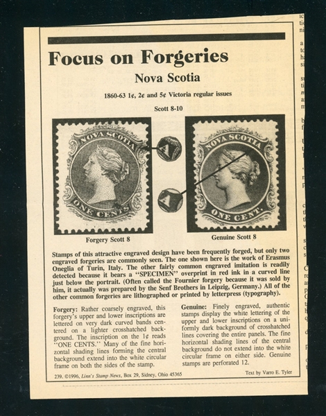 Nova Scotia Forgeries, 34 Different, Identified (Est $150-300)