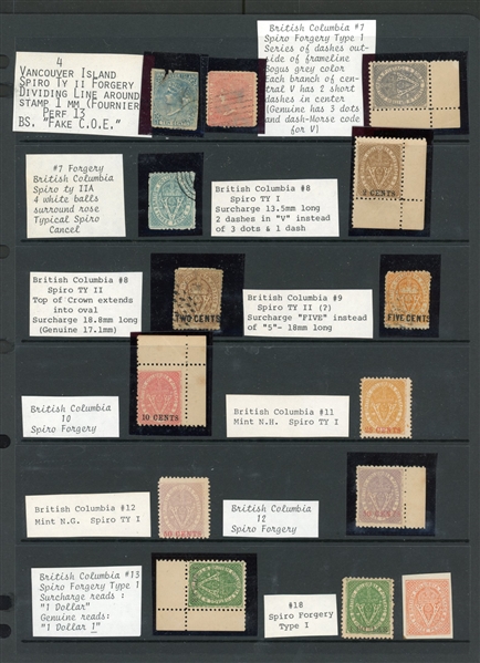 British Columbia Spiro Forgeries, 12 Different, Identified (Est $150-300)