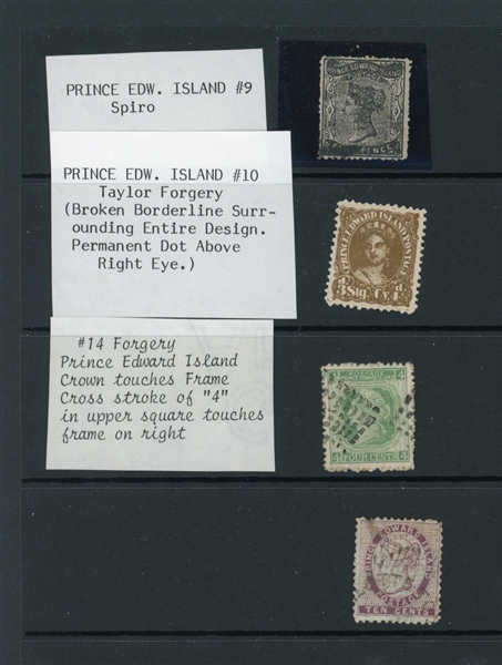 New Brunswick/Prince Edward Island Forgeries, 14 Different, Identified (Est $120-150)