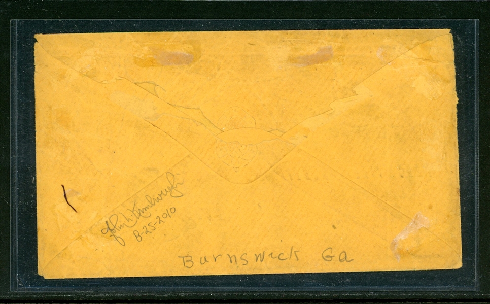 Brunswick, GA CDS Handstamp Paid 5 Adversity Cover, 1862 (Est $150-250)