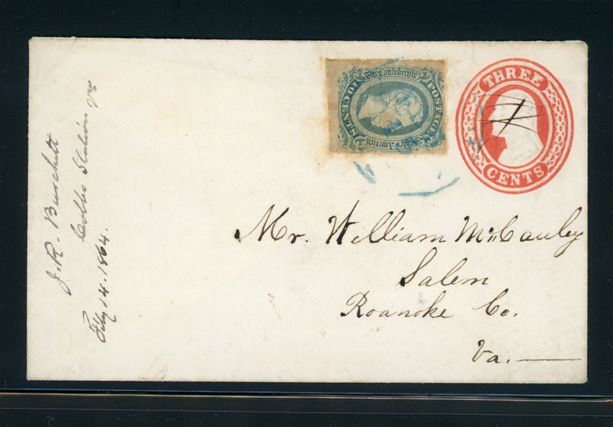 CSA Scott 11 on Cover, Petersburg VA CDS, Feb 14 1864 (Est $200-250)