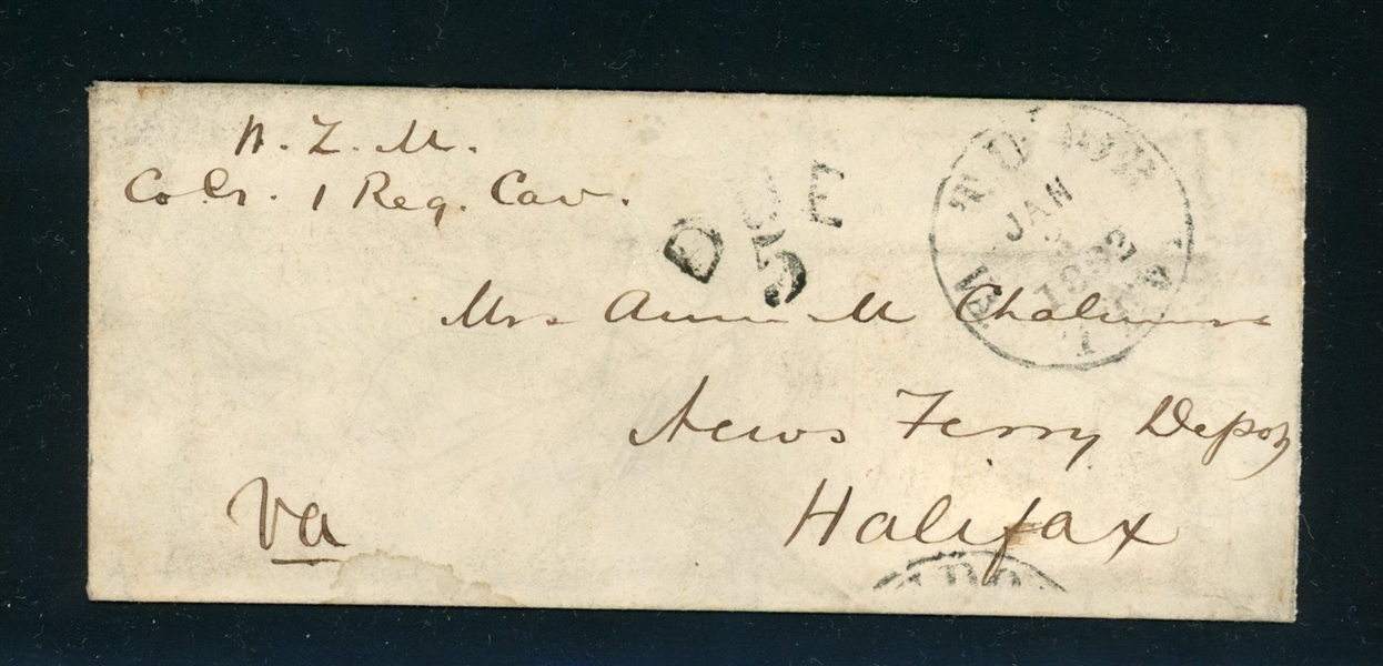 Virginia Cover, Tudor Hall, VA, 1862, Due 5 to Halifax VA (Est $75-125)