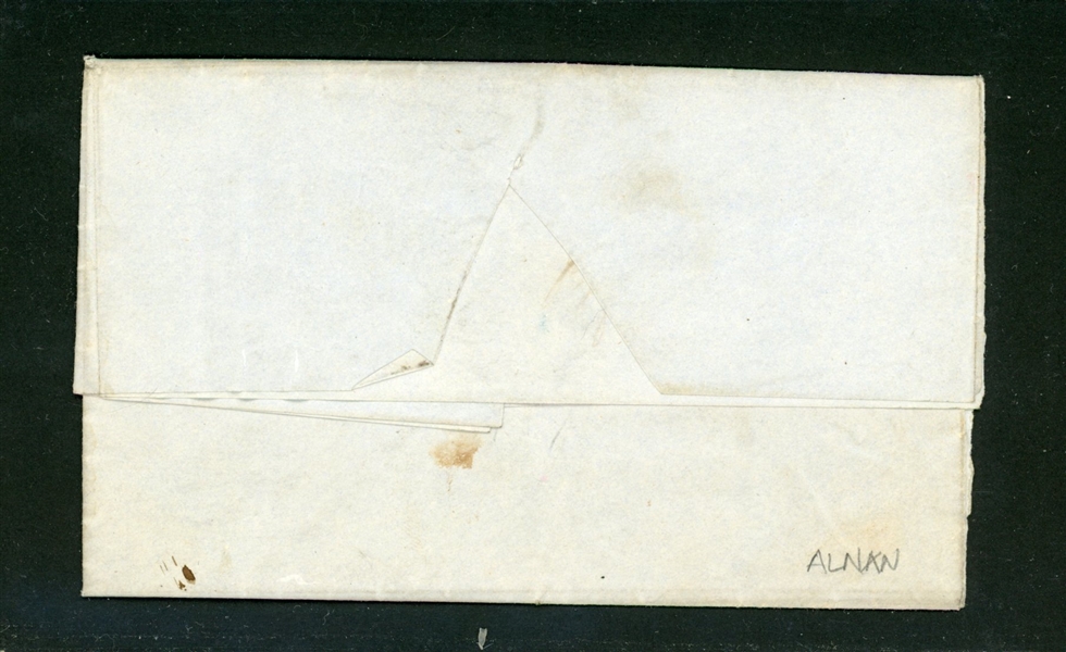 USA Scott 1 on Folded Letter, Pen Cancel, Blue 5 (SCV $425)