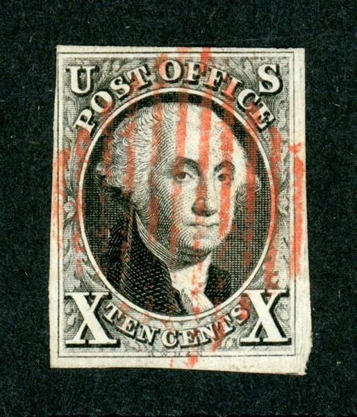 USA Scott 2 Used, Fine, Red Grid Cancel, with 2021 Crowe Certificate (SCV $775)