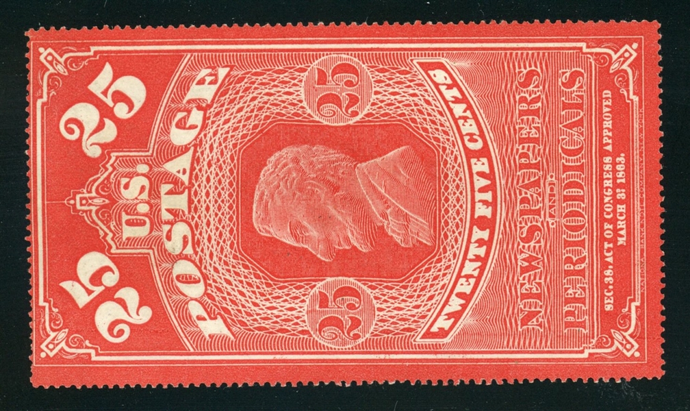 USA Scott PR3a Unused F-VF, 1865 25c Newspaper (SCV $475)
