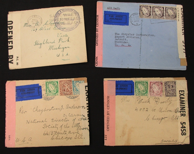 Ireland Postal History - 12 Different WWII Censored Covers (Est $100-150)