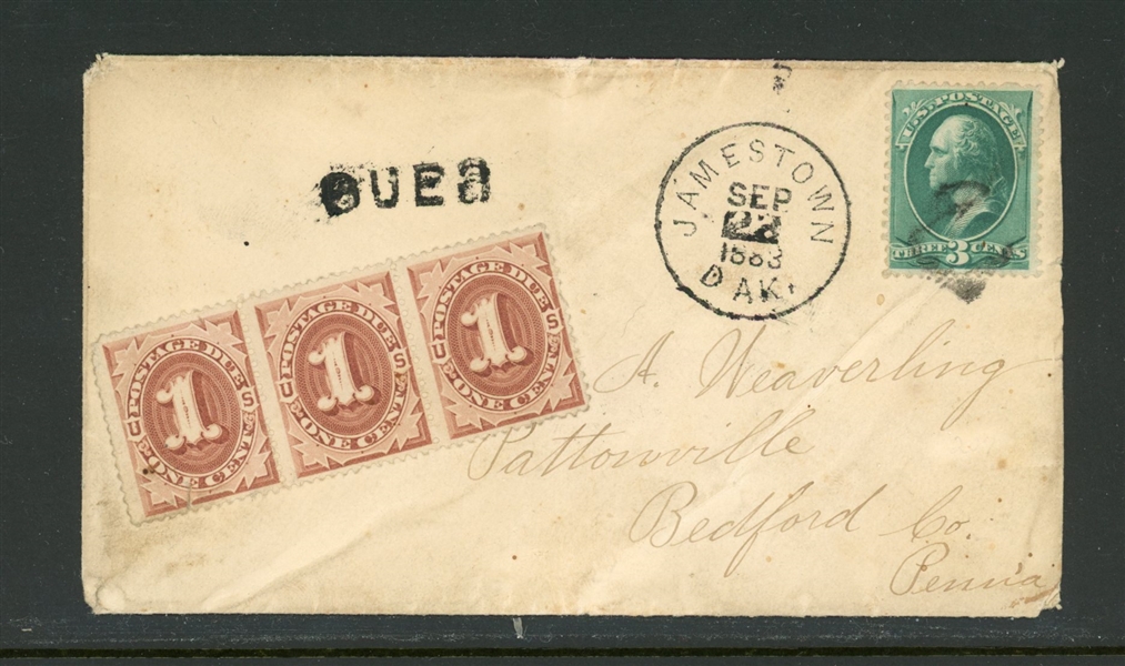 Dakota Territory Postage Due Cover, 1883 (Est $50-80)
