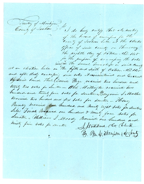 Jacksonopolis, Michigan Territory Folded Letter, 1835 (Est $300-400)