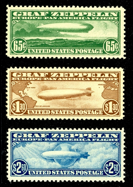 USA Scott C13-C15 MNH F-VF Complete Set of Zeppelins with 1991 PSE Certs (SCV $1640)