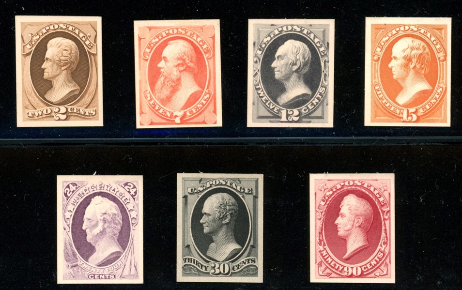 USA Scott 157P4//166P4, 7 Diff Plate Proofs on Card (SCV $175)