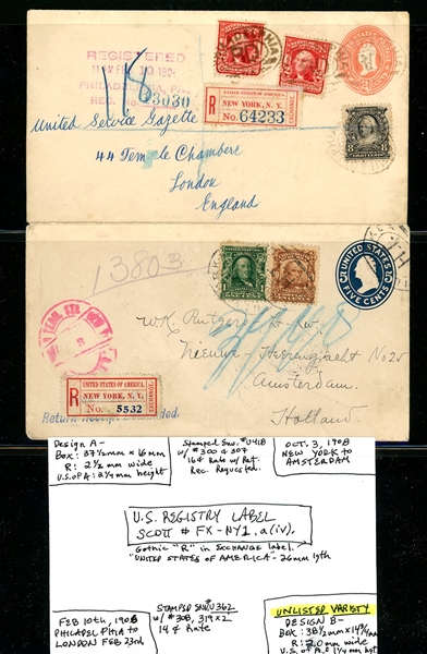 USA Early 20th Century Covers (2) with Registry Labels (Est $120-150)