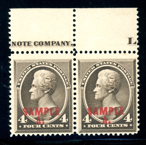USA Scott 211S Pair with SAMPLE A Type L Overprint, F-VF (SCV $150)