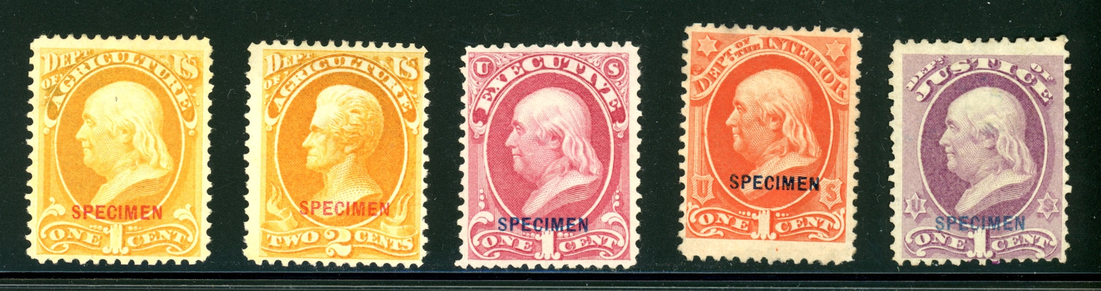 5 Different Official Specimen Overprints, Fine (SCV $190)