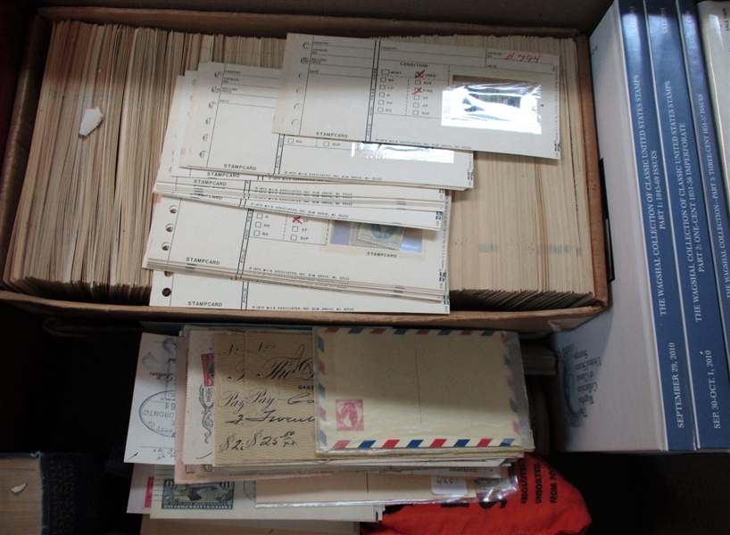 Large Box with Stamps, Stockbook, Catalogs, More! (Est $250-300)