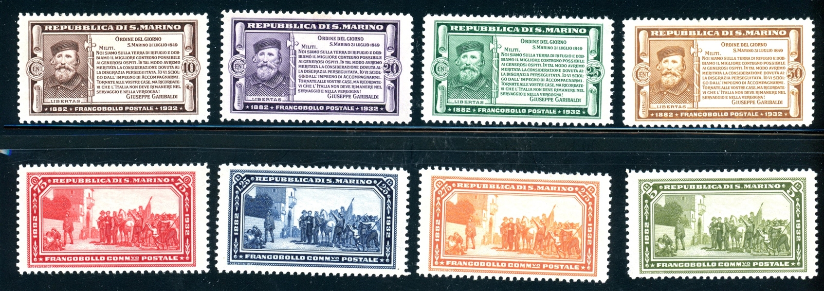 San Marino Scott 143-150 MH Complete Set, 1932 Garibaldi (SCV $531) 
