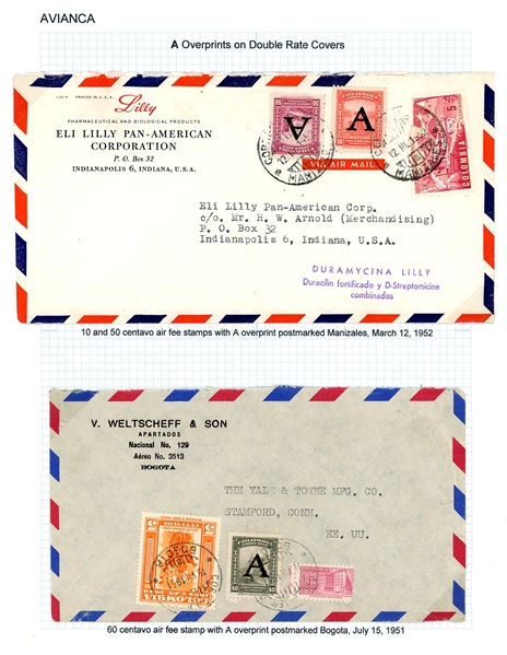 Colombia Avianca Air Fee Stamp Issue 1950 Exhibit (Est $50-100)