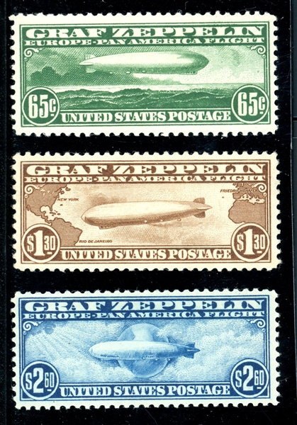 USA Scott C13-C15 MH F-VF, 1930 Zeppelins (SCV $1060)