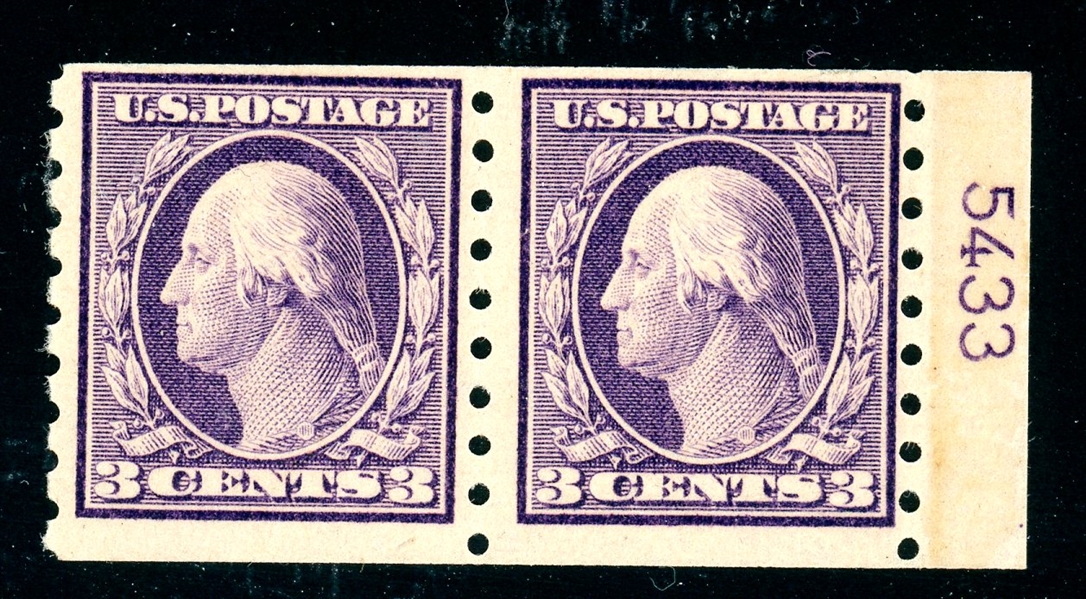 USA Scott 394 Coil Pair MLH with Plate Number (SCV $145)