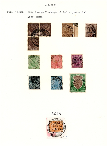 Aden - India Stamps and Postcards Used in Aden (Est $100-150)