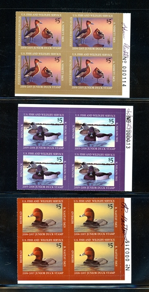 Junior Ducks - 6 Diff Plate Blocks, All Artist Signed, 2001-6 (SCV $680)