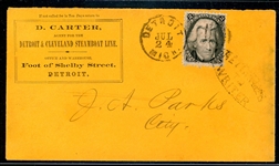 Advertising Cover - Detroit & Cleveland Steamboat Line, D. Carter Agent (Est $150-200)