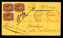 USA Scott 30A L-Shaped Block of 3 on Cover to Algeria, 1860 (Est $500-750)