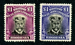 Rhodesia Scott 138 Used, £ KGV, 2 Different Shades/Types (Est $500-1000)