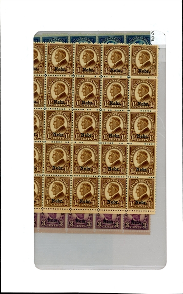 USA Scott 670, 672, and 674 MNH Blocks of 25 - Nebraska Overprints (SCV $1450)