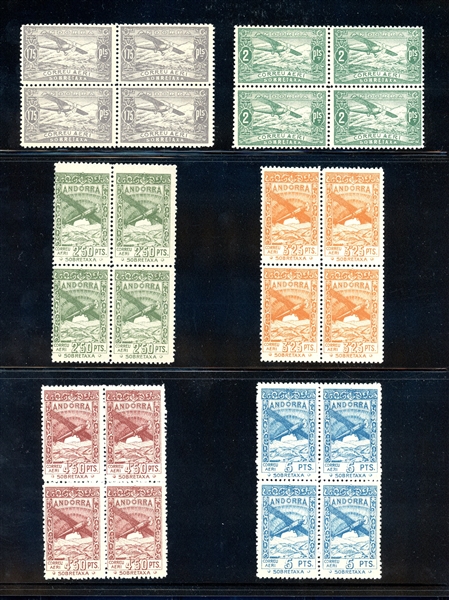 Andorra, Spanish Administration, 1932 Private Air Service Complete Set in Blocks of 4 (SCV $160)