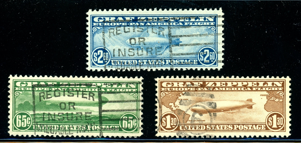 USA Scott C13-C15 Used F-VF, 1930 Zeppelins (SCV $1070)