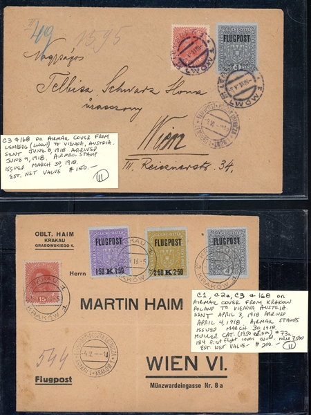 Austria 1918 Airmail Covers, 2 Different (Est $200-300)