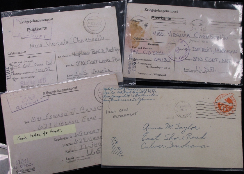 USA WW2 Prisoner of War Related Covers/Postal Stationery (Est $200-300)