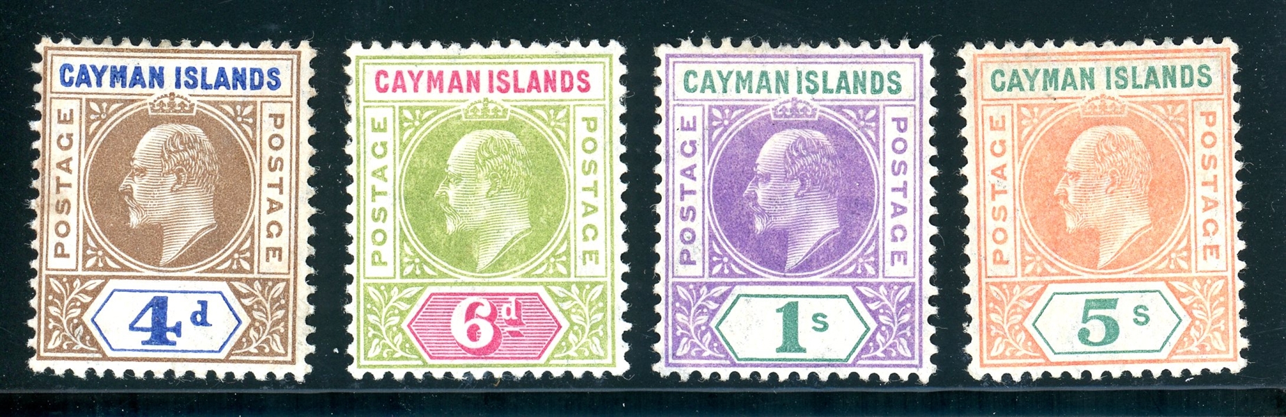 Cayman Islands Scott 13-16 MH F-VF Complete Set, 1907 KEVII (SCV $380)