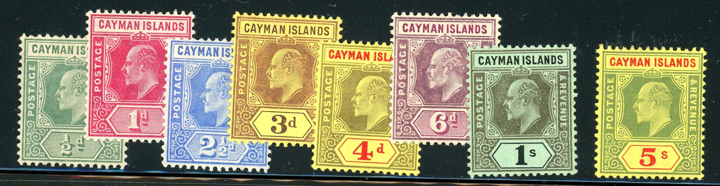 Cayman Islands Scott 21-28 MH Complete Set, 1907-9 KEVII (SCV $185)