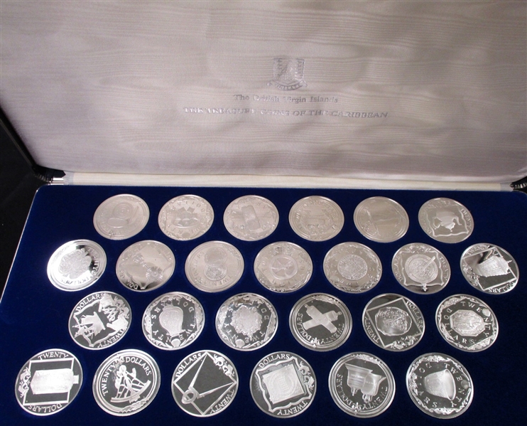 1985 British Virgin Islands Treasures of the Caribbean, 25 Sterling Silver Coins (Est $400-500)