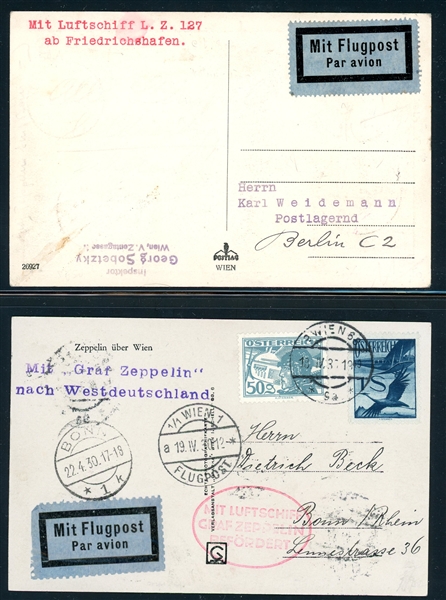 Austria - (2) 1930 Zeppelin Photo Postcards (Est $75-100)