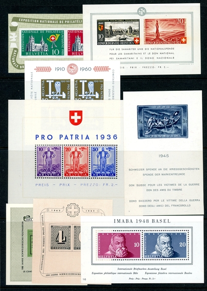 Switzerland Souvenir Sheets, Most MNH, Several Better (SCV $710)