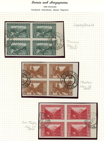 Bosnia & Herzegovina Scott 30b-45b Used Set, Imperf Singles and Blocks, 1906 Pictorials (SCV $535)